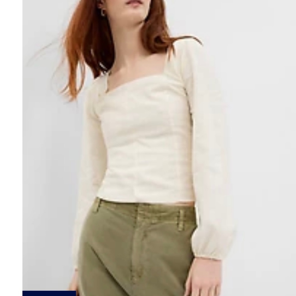 Linen blend puff sleeve blouse